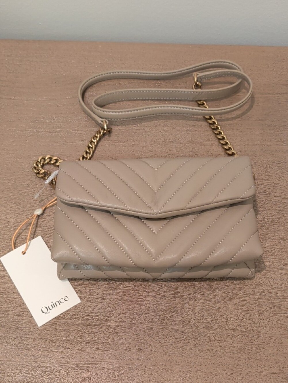 Quince Chevron-Quilted Shoulder Bag - Taupe - Picture 2 of 4